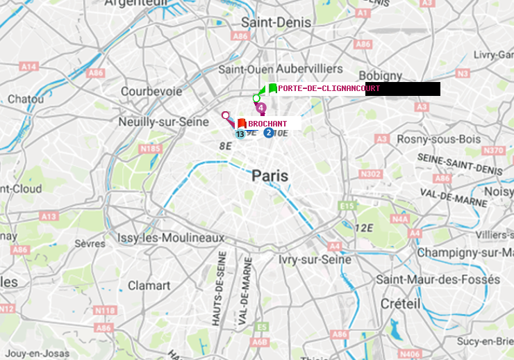plan itinéraire ratp de Porte de Clignancourt à Brochant