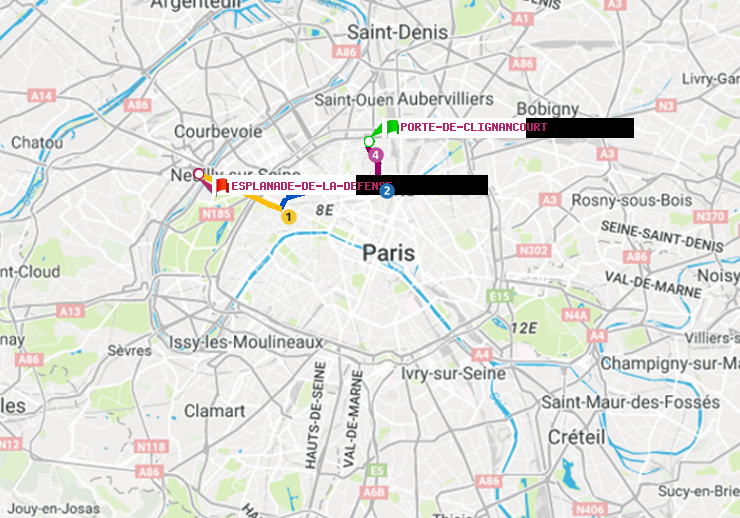 plan itinéraire ratp de Porte de Clignancourt à Esplanade de la Défense
