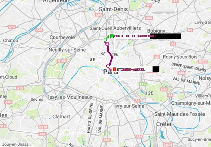 plan itinéraire ratp de Porte de Clignancourt à Etienne Marcel