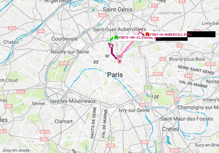 plan itinéraire ratp de Porte de Clignancourt à Fort d