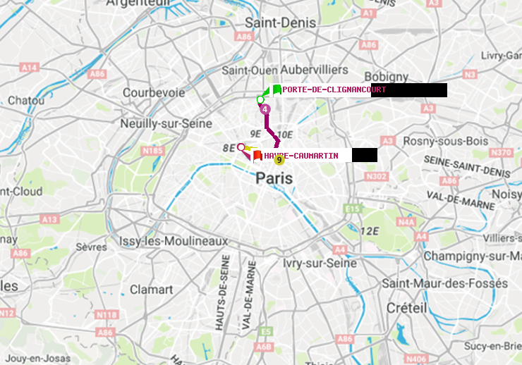 plan itinéraire ratp de Porte de Clignancourt à Havre-Caumartin