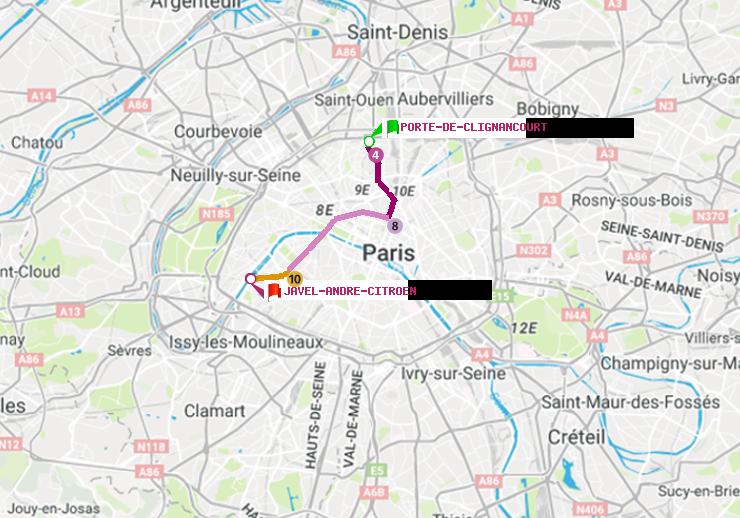 plan itinéraire ratp de Porte de Clignancourt à Javel-André-Citroen