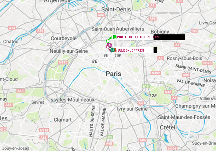 plan itinéraire ratp de Porte de Clignancourt à Jules Joffrin