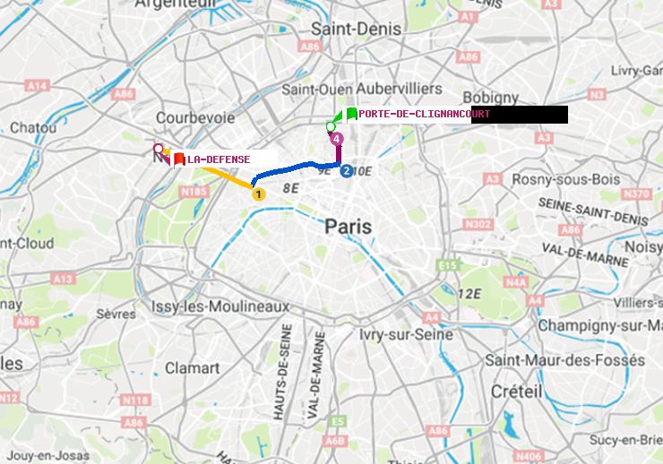 plan itinéraire ratp de Porte de Clignancourt à La Défense (Grande Arche)