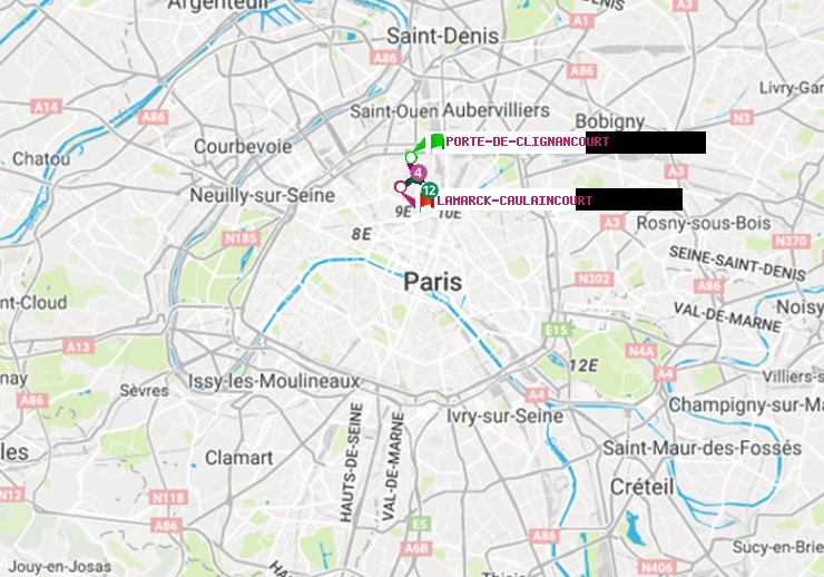 plan itinéraire ratp de Porte de Clignancourt à Lamarck-Caulaincourt