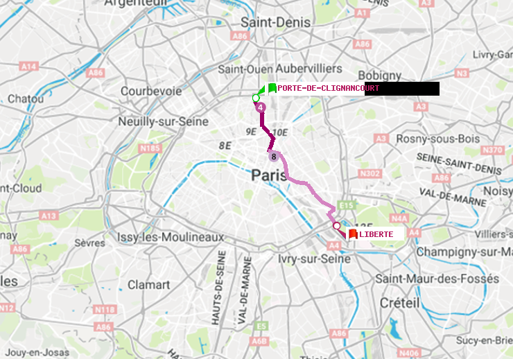plan itinéraire ratp de Porte de Clignancourt à Liberté