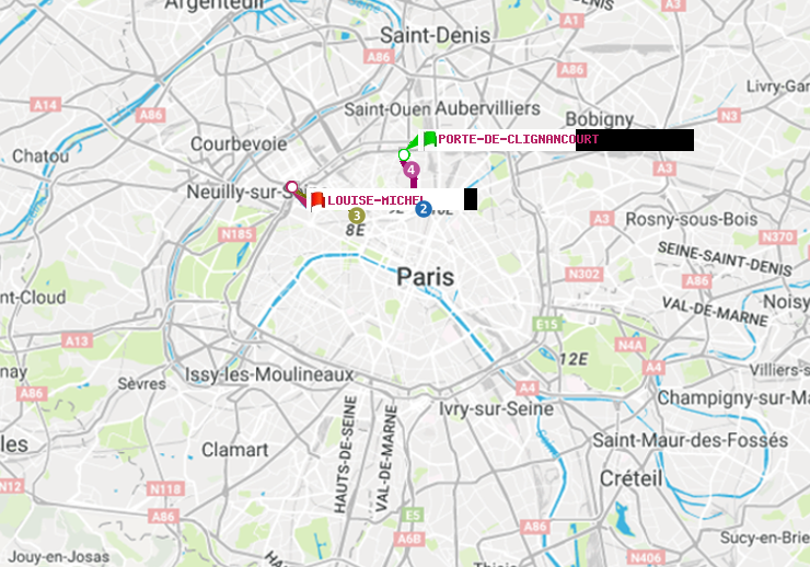 plan itinéraire ratp de Porte de Clignancourt à Louise Michel