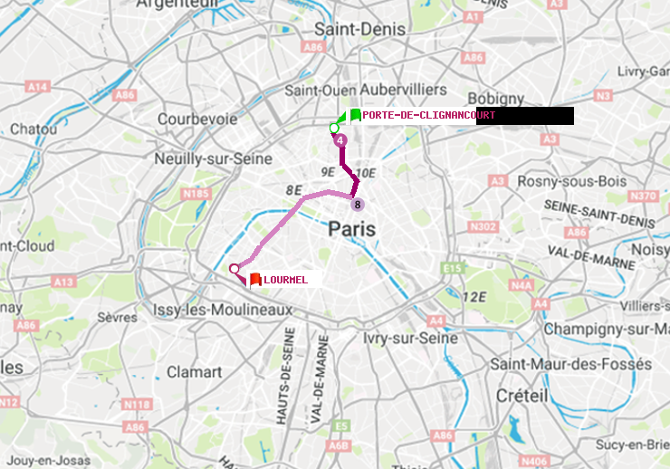 plan itinéraire ratp de Porte de Clignancourt à Lourmel