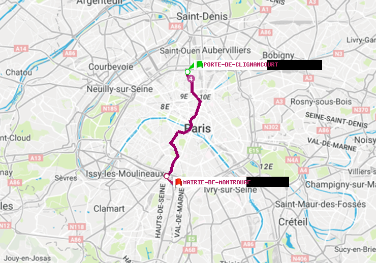 plan itinéraire ratp de Porte de Clignancourt à Mairie de Montrouge