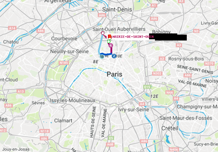 plan itinéraire ratp de Porte de Clignancourt à Mairie de Saint-Ouen