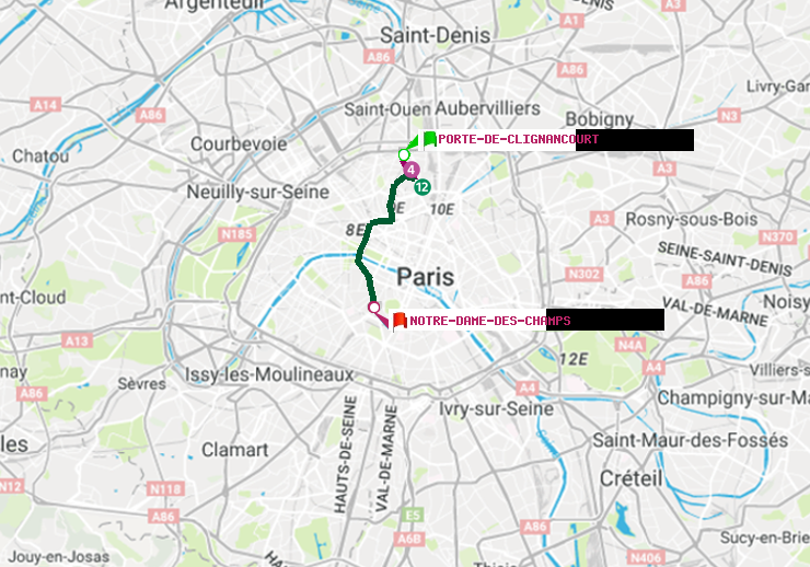 plan itinéraire ratp de Porte de Clignancourt à Notre-Dame des Champs