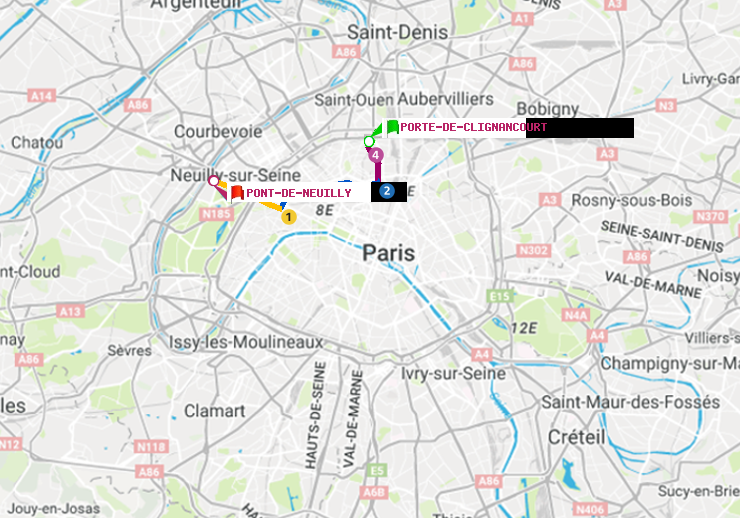 plan itinéraire ratp de Porte de Clignancourt à Pont de Neuilly