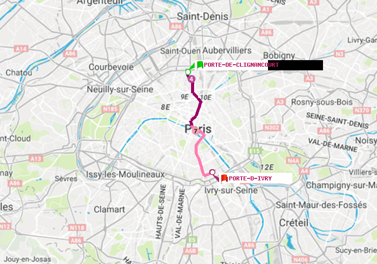 plan itinéraire ratp de Porte de Clignancourt à Porte d