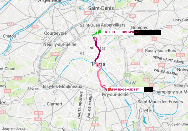 plan itinéraire ratp de Porte de Clignancourt à Porte de Choisy