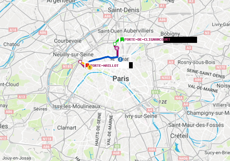 plan itinéraire ratp de Porte de Clignancourt à Porte Maillot