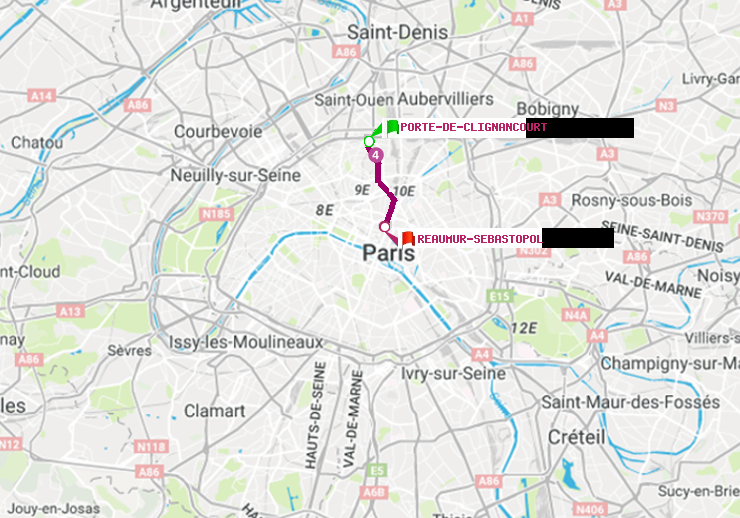 plan itinéraire ratp de Porte de Clignancourt à Réaumur-Sébastopol