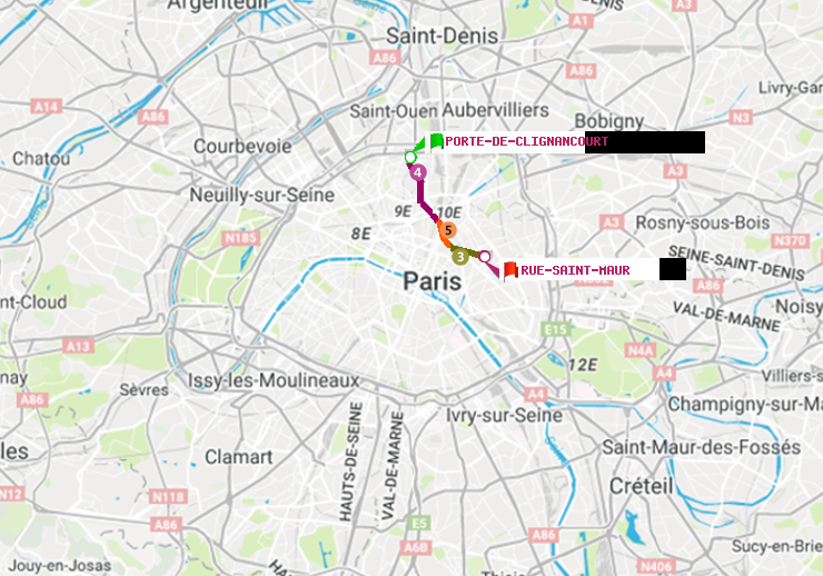 plan itinéraire ratp de Porte de Clignancourt à Rue Saint-Maur