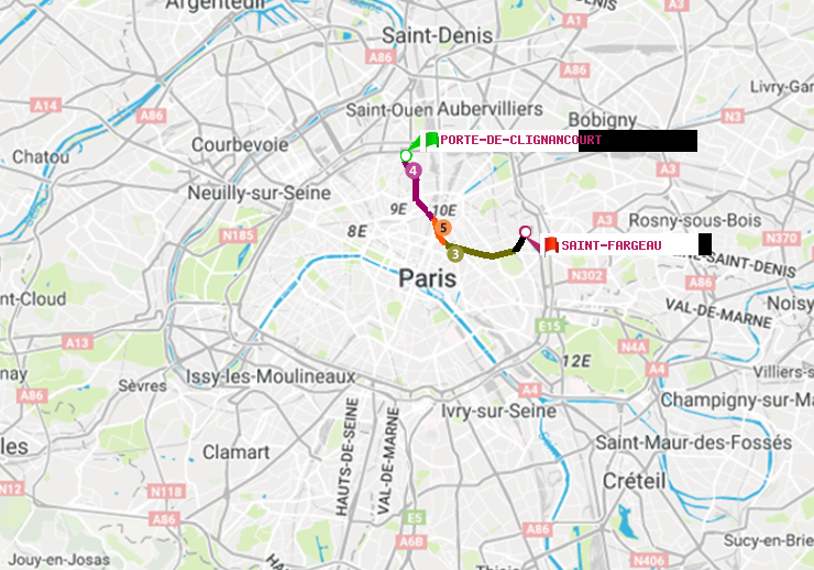 plan itinéraire ratp de Porte de Clignancourt à Saint-Fargeau