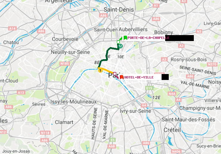 plan itinéraire ratp de Porte de la Chapelle à Hôtel de Ville
