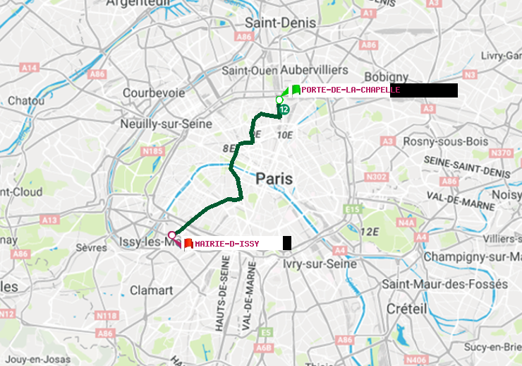 plan itinéraire ratp de Porte de la Chapelle à Mairie d
