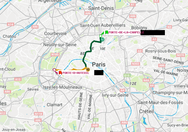 plan itinéraire ratp de Porte de la Chapelle à Porte d