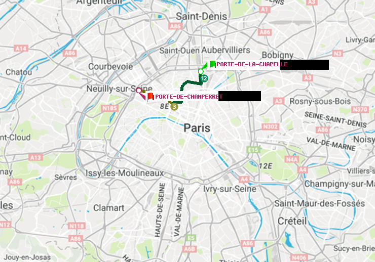 plan itinéraire ratp de Porte de la Chapelle à Porte de Champerret