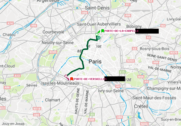 plan itinéraire ratp de Porte de la Chapelle à Porte de Versailles