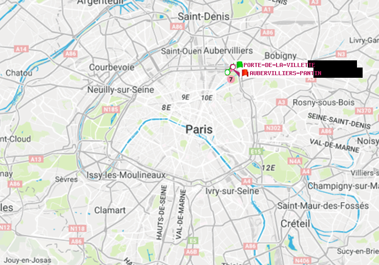 plan itinéraire ratp de Porte de la Villette à Aubervilliers Pantin (4 Chemins)