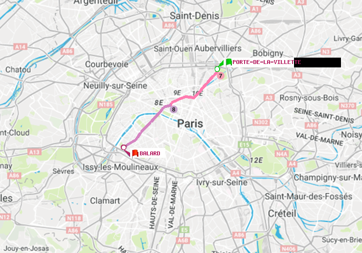 plan itinéraire ratp de Porte de la Villette à Balard
