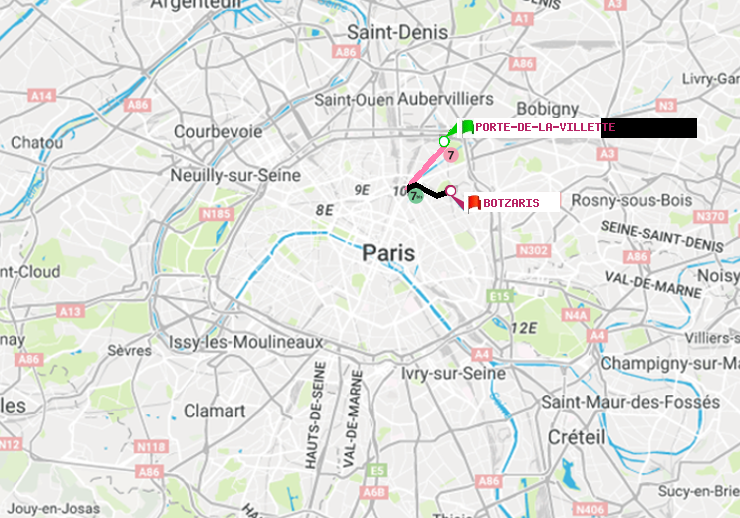 plan itinéraire ratp de Porte de la Villette à Botzaris