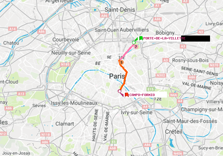 plan itinéraire ratp de Porte de la Villette à Campo-Formio