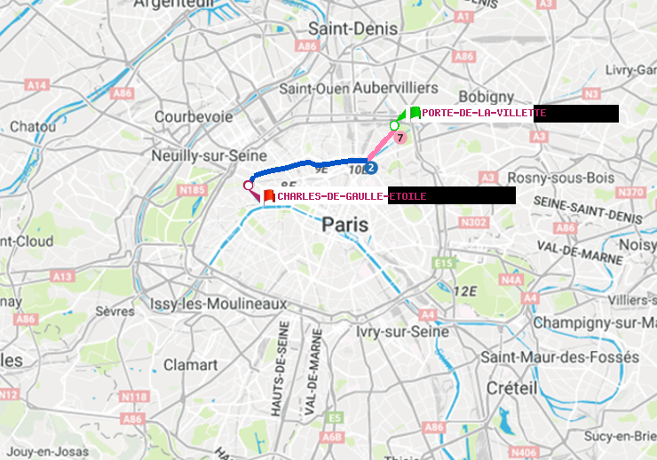 plan itinéraire ratp de Porte de la Villette à Charles de Gaulle-Etoile