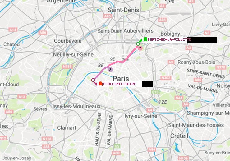 plan itinéraire ratp de Porte de la Villette à Ecole Militaire