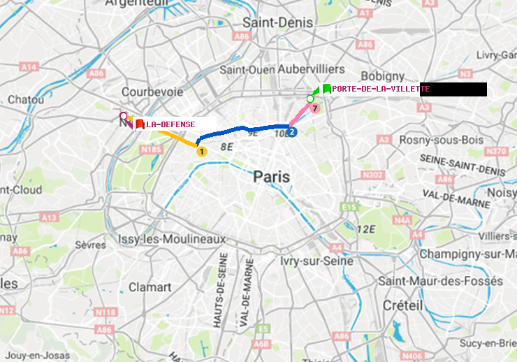 plan itinéraire ratp de Porte de la Villette à La Défense (Grande Arche)