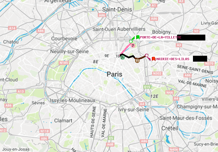 plan itinéraire ratp de Porte de la Villette à Mairie des Lilas