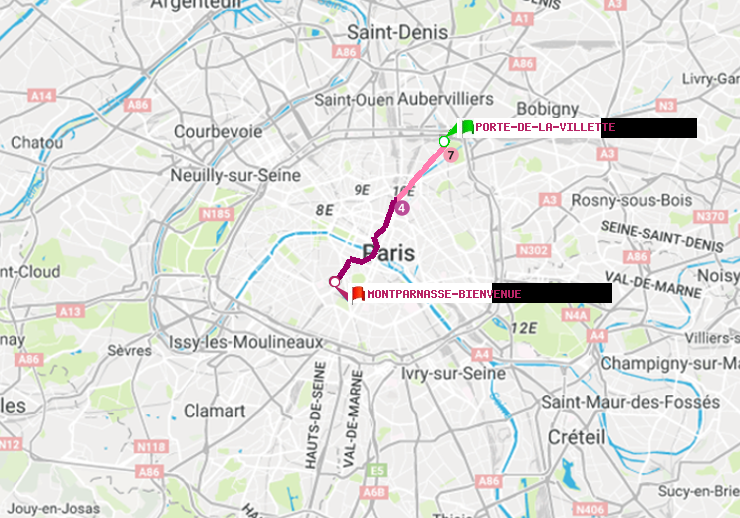 plan itinéraire ratp de Porte de la Villette à Montparnasse-Bienvenue