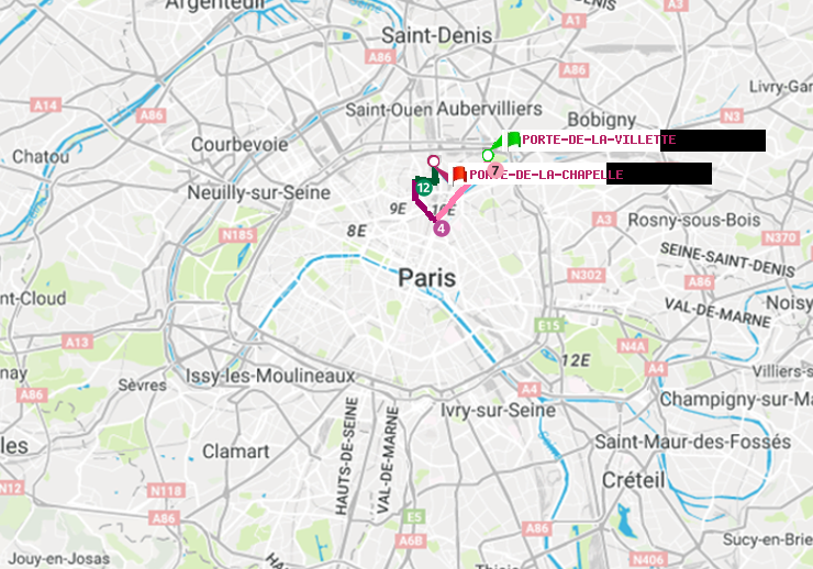 plan itinéraire ratp de Porte de la Villette à Porte de la Chapelle