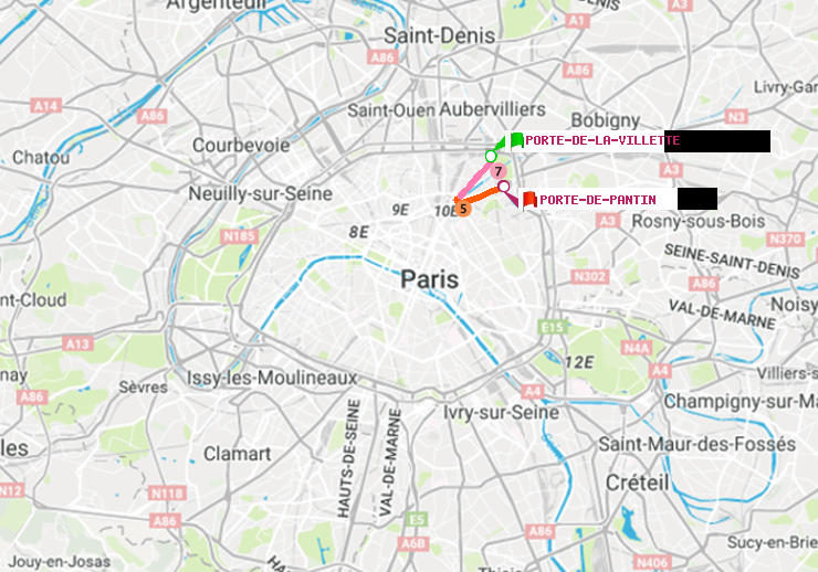 plan itinéraire ratp de Porte de la Villette à Porte de Pantin