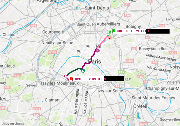 plan itinéraire ratp de Porte de la Villette à Porte de Versailles
