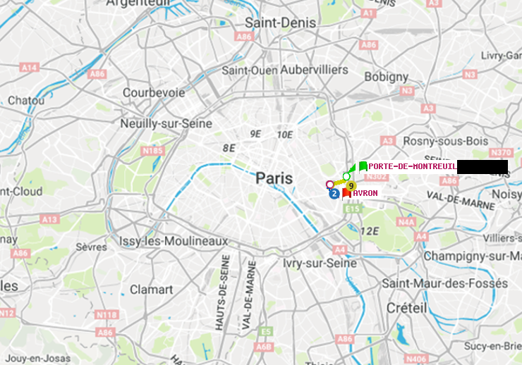 plan itinéraire ratp de Porte de Montreuil à Avron