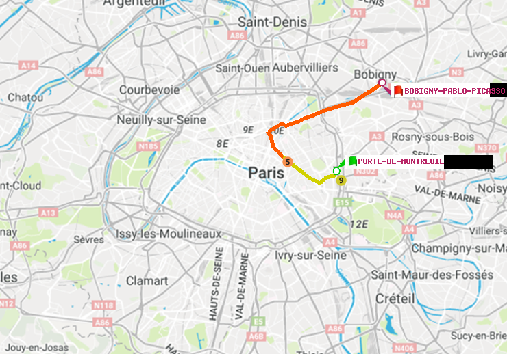 plan itinéraire ratp de Porte de Montreuil à Bobigny-Pablo-Picasso