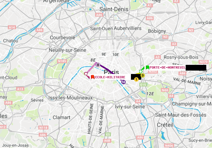 plan itinéraire ratp de Porte de Montreuil à Ecole Militaire
