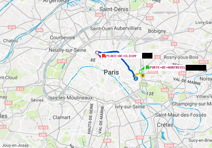 plan itinéraire ratp de Porte de Montreuil à Place de Clichy