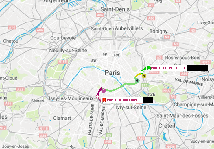 plan itinéraire ratp de Porte de Montreuil à Porte d