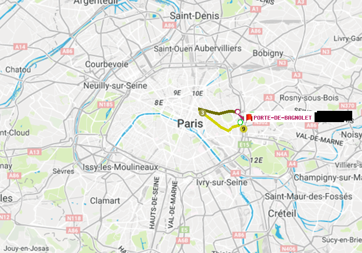 plan itinéraire ratp de Porte de Montreuil à Porte de Bagnolet