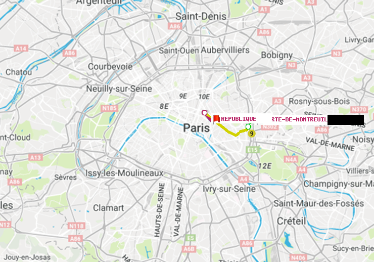 plan itinéraire ratp de Porte de Montreuil à République