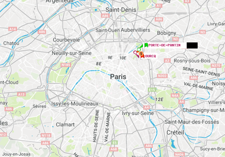 plan itinéraire ratp de Porte de Pantin à Ourcq
