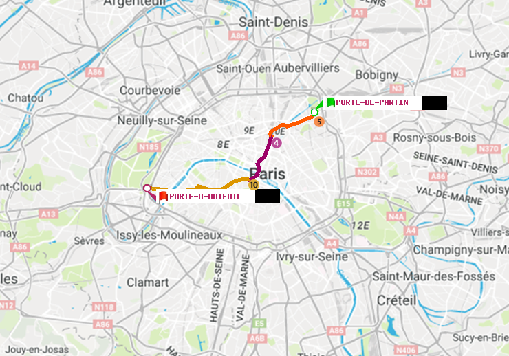 plan itinéraire ratp de Porte de Pantin à Porte d