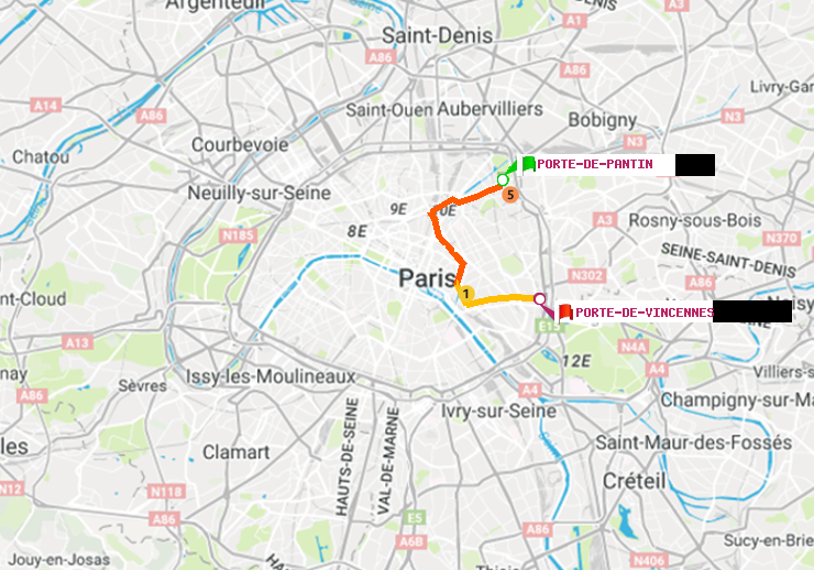 plan itinéraire ratp de Porte de Pantin à Porte de Vincennes