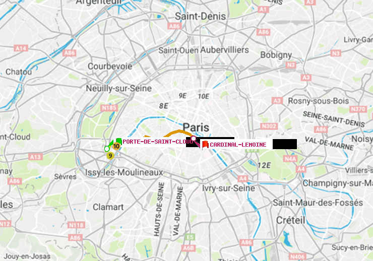 plan itinéraire ratp de Porte de Saint-Cloud à Cardinal-Lemoine